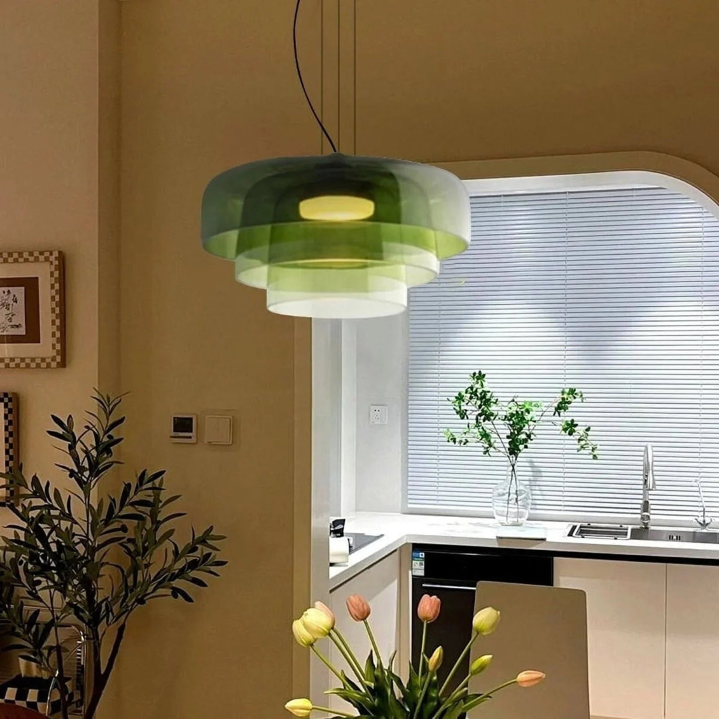 Halo | Glass Pendant Lighting with Adjustable Height & Unique Layered Design | Elegant Fixture for Kitchen Island and Dining Areas 2